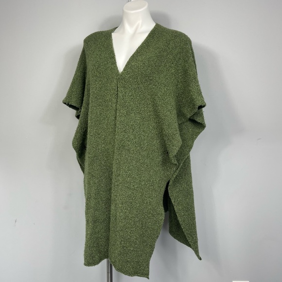 Eskandar Green Boucle Extrafine Wool Cashmere Tabard Cardigan Wrap Shawl Sweater - Picture 4 of 15